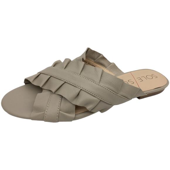 Sole Society Gray Flat Slide Sandals  Leather Ruffle Women's 8  Mandi - Picture 1 of 13